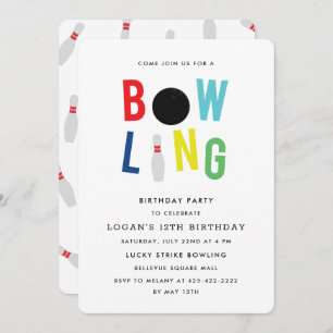 Invitation Bowling Fun Fun Fête d'anniversaire de l'enfant In