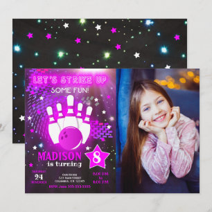 Invitation Bowling Neon Glow Fille Photo Anniversa