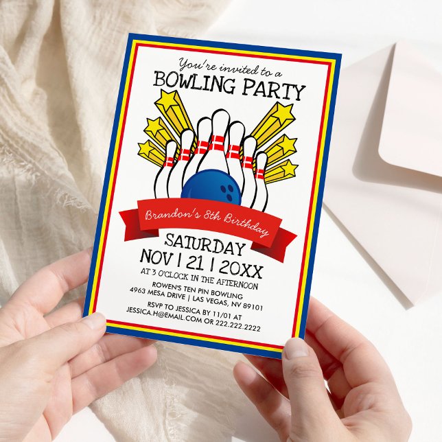 Invitation Bowling Party | Enfants Anniversaire coloré (Créateur téléchargé)