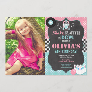 Invitation Bowling rock and roll photo anniversaire fille