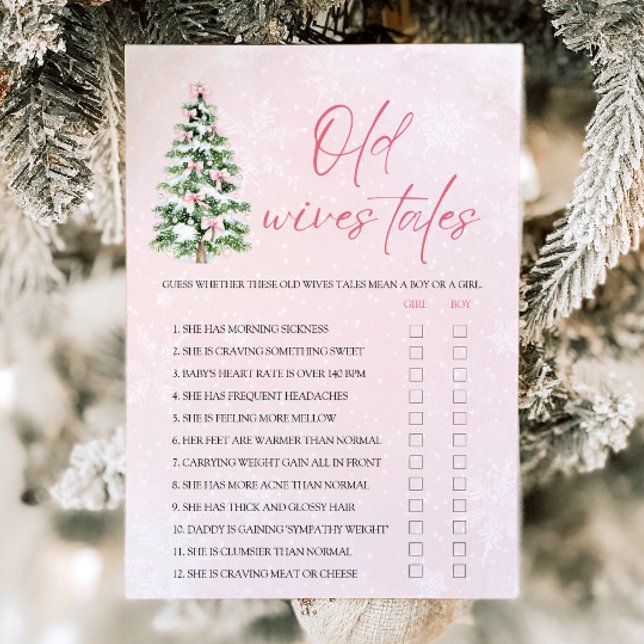 Invitation Bows Christmas Old Wives Tales Baby shower Jeu (Pink Bows Christmas Old Wives Tales Baby Shower Game)