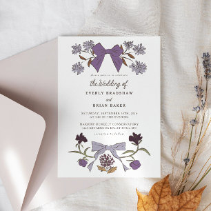 Invitation Bows et fleurs Lilac Coquette Mariage