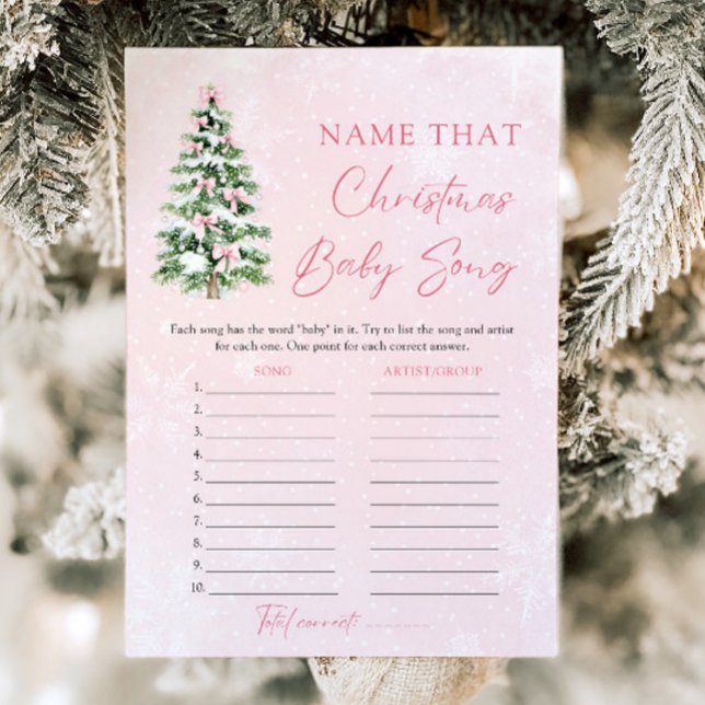Invitation Bows Noël Baby shower Nom que bébé Tune (Pink Bows Christmas Baby Shower Name That Baby Tune Game)