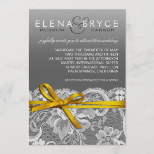 Invitation Bows ruban et Mariage en dentelle gris jaune