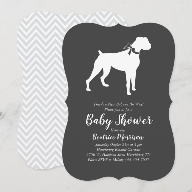 Invitation Boxer Chien Baby shower genre neutre (Devant / Derrière)