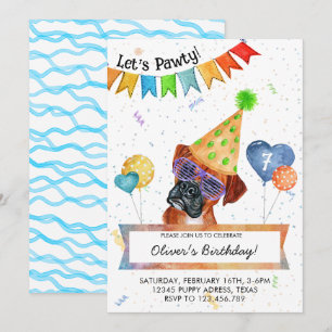 Invitation Boxer Lets Pawty Chien Anniversaire Fête Invitatio