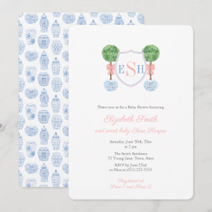 Invitation Boxwood Monogramme Ginger Jar Fille Baby shower Pa