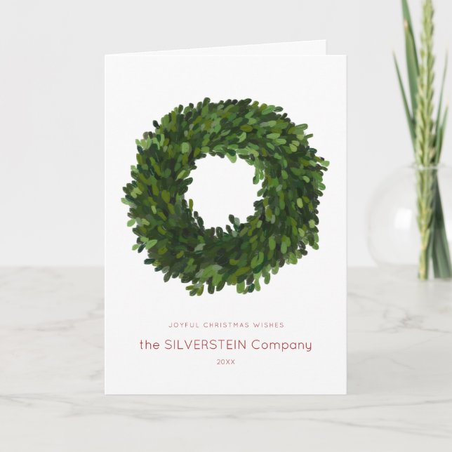 Invitation Boxwood Wreath Noël Fête Entreprise Plié (Devant)