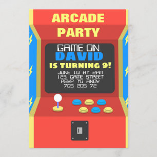 Invitation Boy Arcade Party Retro Jeu Anniversaire