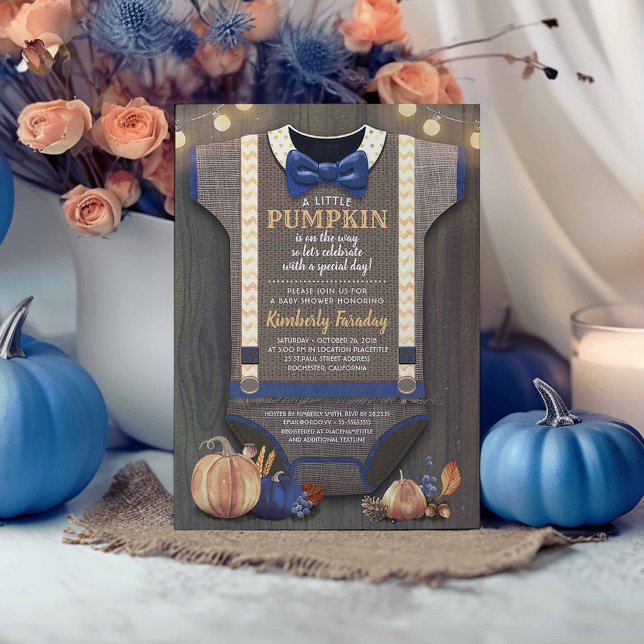 Invitation Boy Baby Shower (Navy Blue and Orange Rustic Fall Baby Shower Invitations)