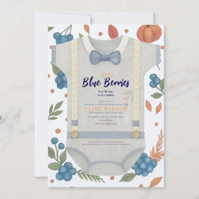 Invitation Boy baby shower autum chute burlap bodysuit invita (Devant)