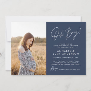 Invitation Boy baby shower bleu marine élégante photo