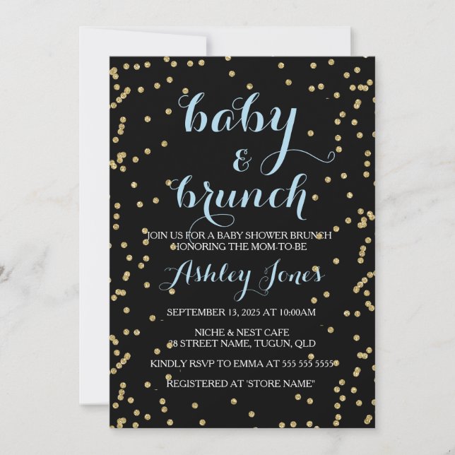 Invitation Boy Baby shower & Brunch Gold Parties scintillant  (Devant)