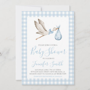 Invitation Boy Baby shower Preppy Southern Blue Stork