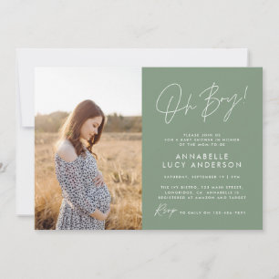 Invitation Boy baby shower script vert élégant photo