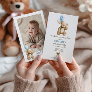 Invitation Boy Beary 1er Anniversaire Teddy Bear Photo Ballon