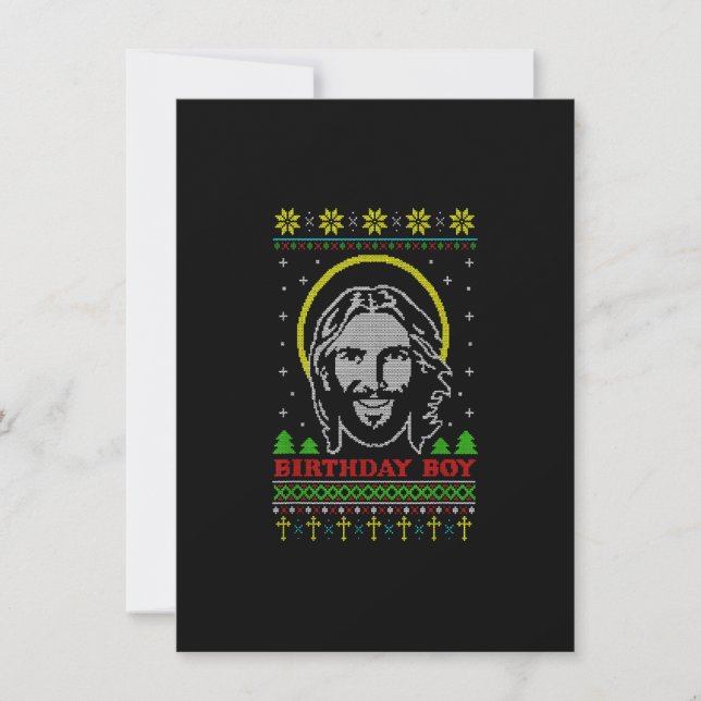 Invitation BOY BIRTHDAY JÉSUS Funny Ugly Christmas pajama fam (Devant)
