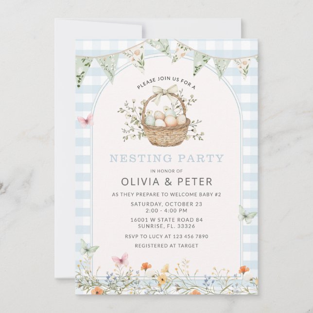 Invitation Boy Blue Nesting Party Préparez le Baby shower de  (Devant)