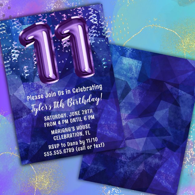 Invitation Boy Blue Purple 11e anniversaire (Créateur téléchargé)