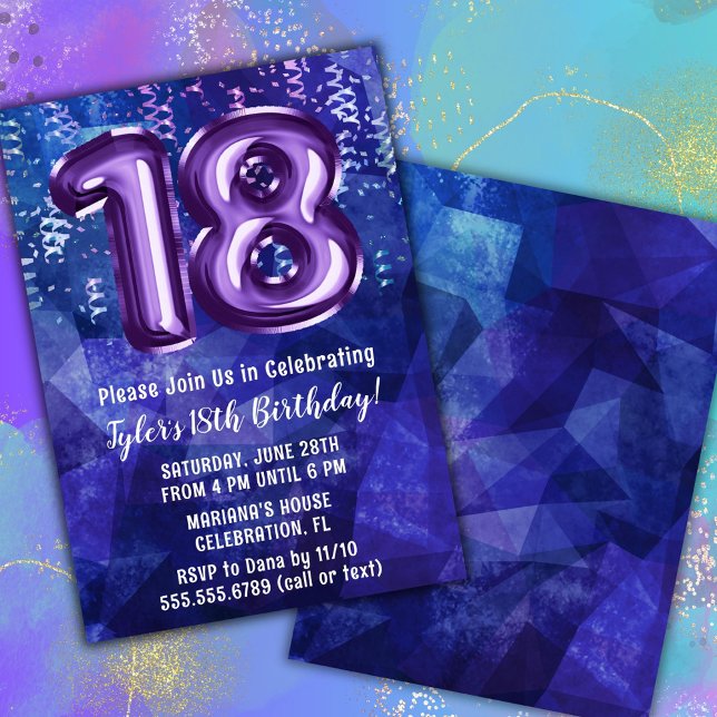Invitation Boy Blue Purple 18e anniversaire (Créateur téléchargé)