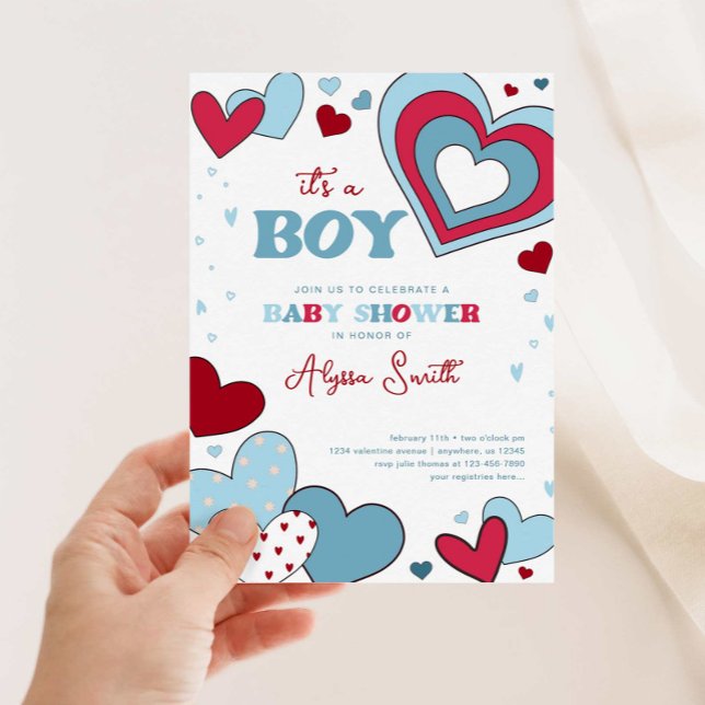 Invitation Boy Blue Valentine's Day Hearts Baby shower (Créateur téléchargé)