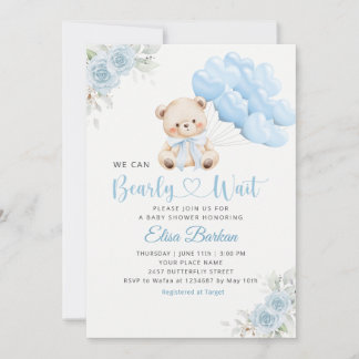 Invitation Boy Boho Teddy Bear We Can Bearly Wait Baby Shower