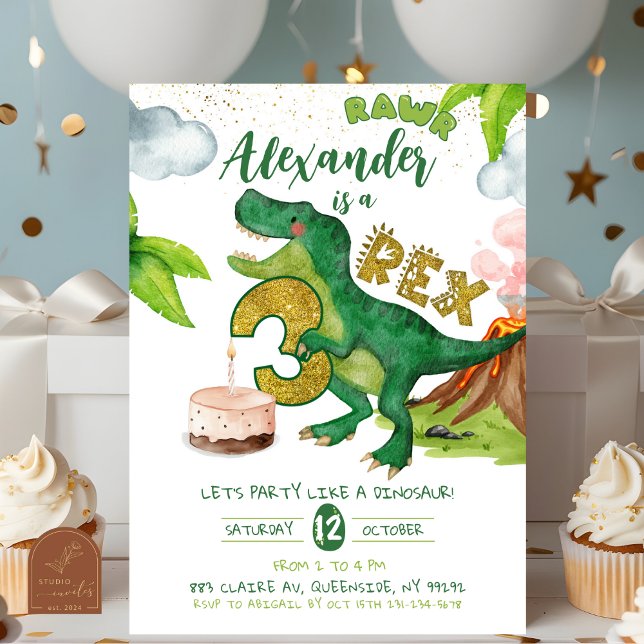 Invitation Boy Dinosaur 3-rex birthday  (Créateur téléchargé)