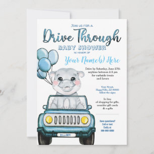 Invitation Boy Drive à travers le Baby shower Hippopotamus en