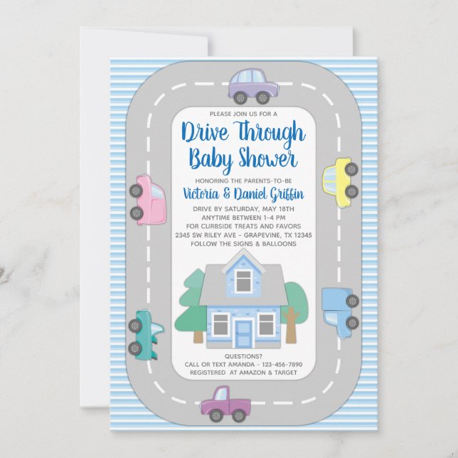 Invitation Boy Drive Through Baby shower (Devant)