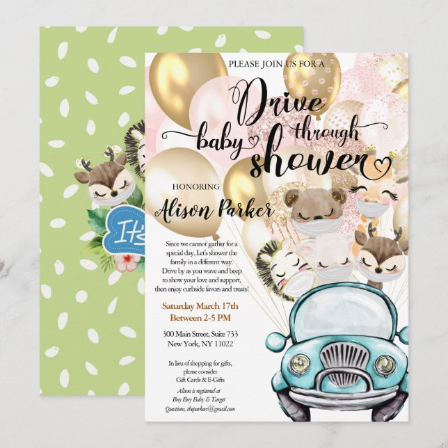 Invitation Boy Drive Through Baby shower | Amis Safari (Devant / Derrière)