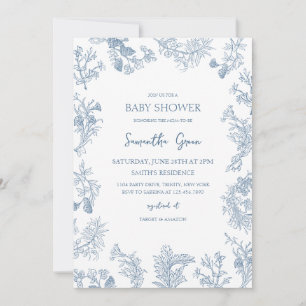 Invitation Boy Dusty Baby shower de Chinoiserie Bleu