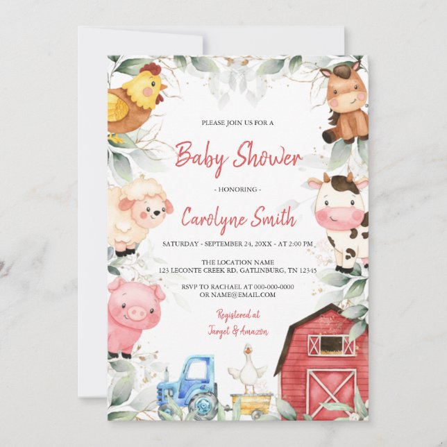 Invitation Boy Farm Animals Barnyard Baby shower (Devant)