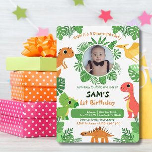 Invitation Boy First Birthday Photo Dinosaur jolie couleur