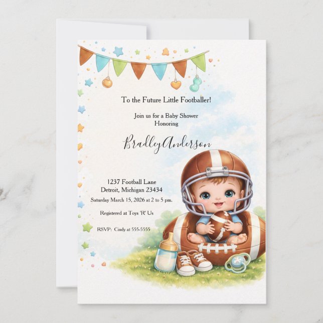 Invitation Boy Football Baby Shower (Devant)