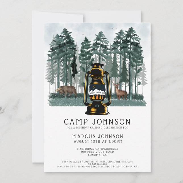 Invitation Boy Forest Woodland Camping Fête d'anniversaire (Devant)