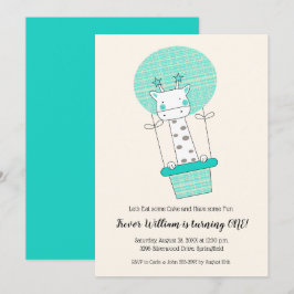 Invitation Boy Giraffe Hot Air Balloon fête d'anniversaire