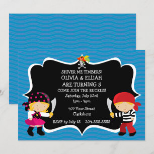 Invitation Boy Girl Twins Pirate Birthday Party