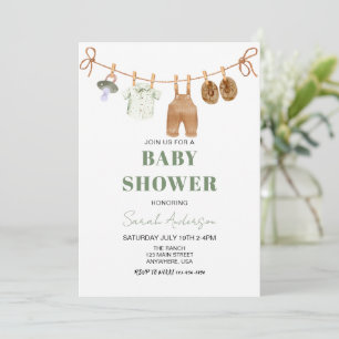 Invitation Boy Green Boho Baby shower Vêtements bébé