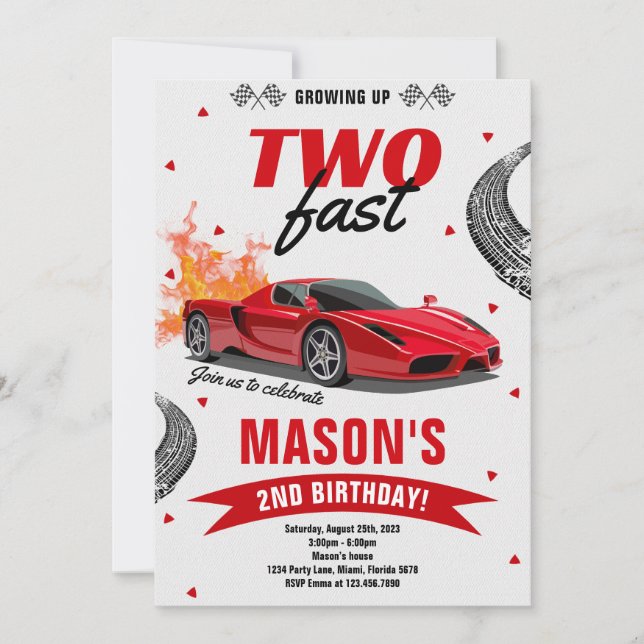Invitation Boy Groy Up Two Fast Race Car 2e anniversaire (Devant)