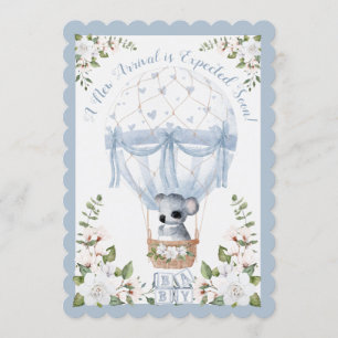 Invitation Boy Koala Blue Hot Air Balloon Floral Aquarelle