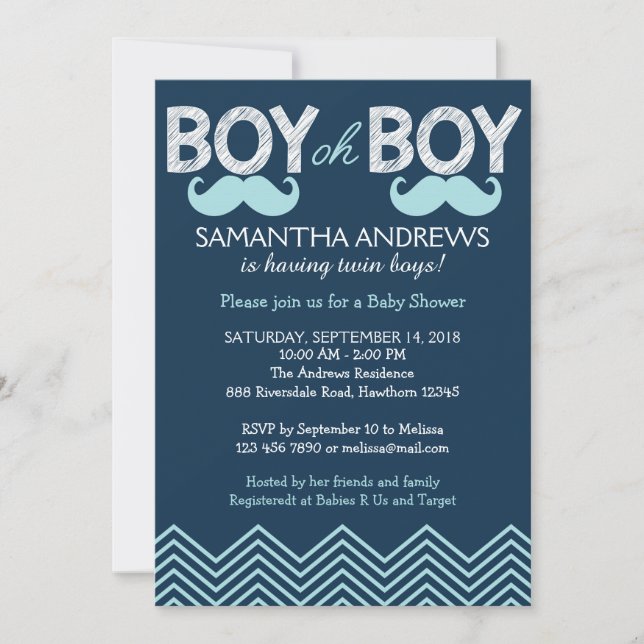 Invitation Boy Oh Boy Invitation, Twins Baby shower Invitatio (Devant)