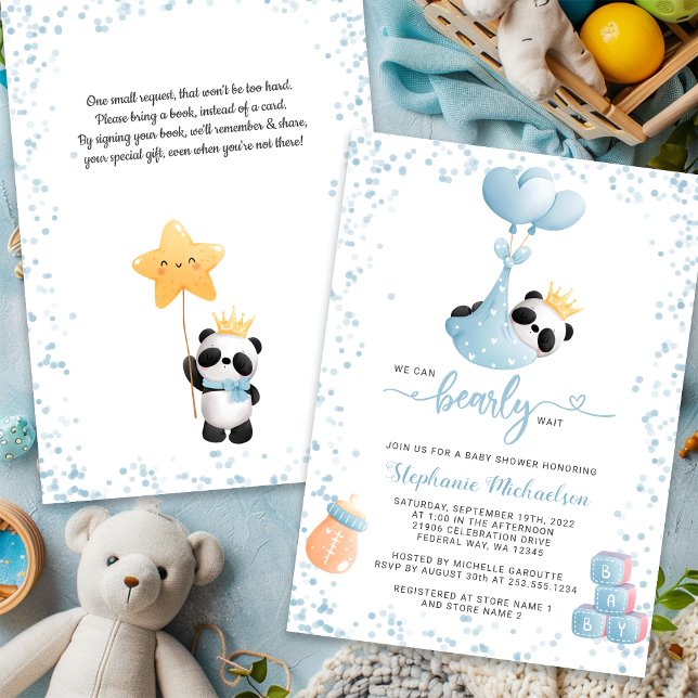 Invitation Boy Panda Bearly Wait Book Baby shower de demande (Boy Panda Bearly Wait Book Request Baby Shower Invitation
)