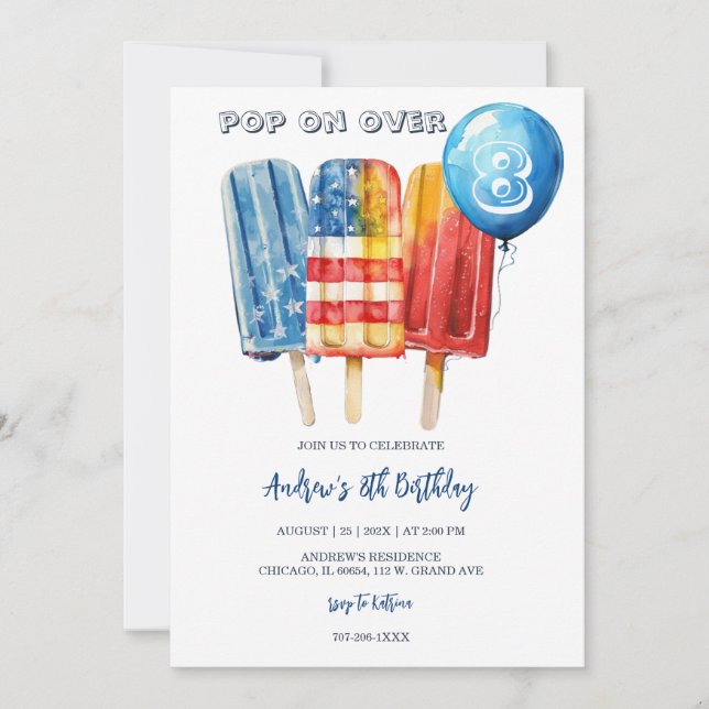 Invitation Boy Popsicle 8e anniversaire pour la fête d'été (Devant)