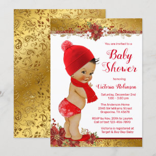 Invitation Boy Red Gold Baby shower de Noël Ethnic