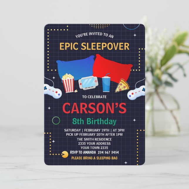 Invitation  Boy Sleepover Video Game Birthday Party  (Debout devant)