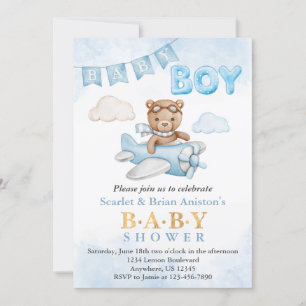 Invitation Boy Teddy Bear Baby shower d'avion