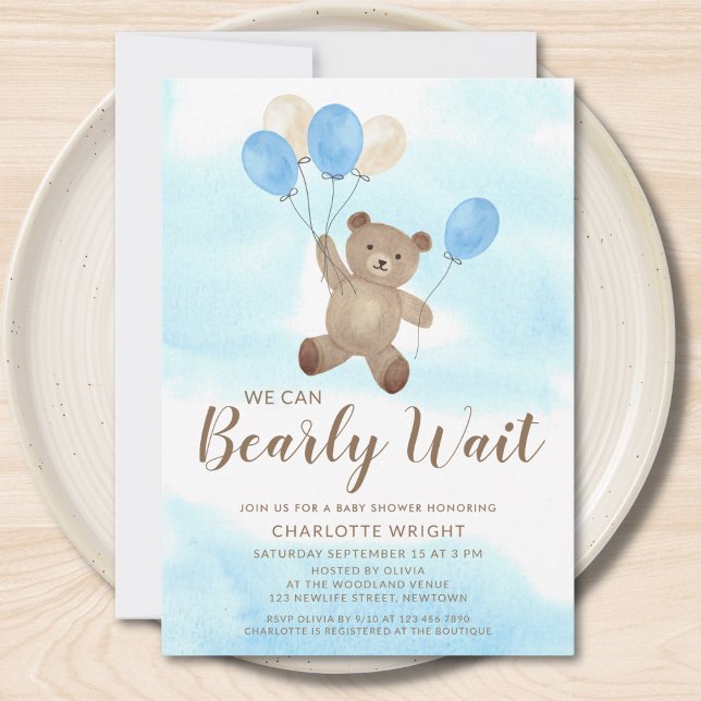 Invitation Boy Teddy Bear We Can Bearly Wait Baby Shower (Créateur téléchargé)