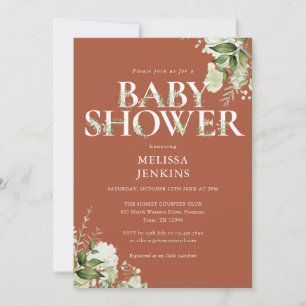 Invitation Boy Terracotta Greenery Lettre Florale Baby shower