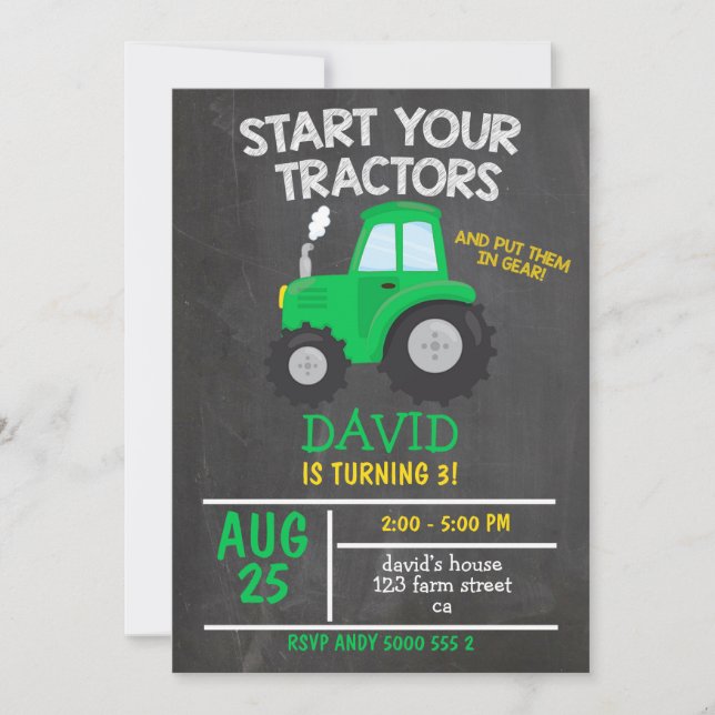 Invitation Boy Tractor fête d'anniversaire (Devant)