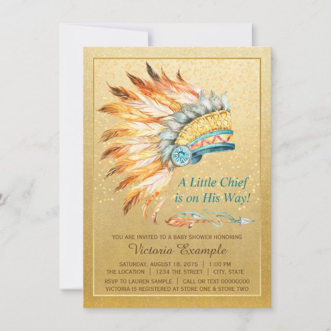 Invitation Boy Tribal Headdress Petit chef Baby shower Boho (Devant)